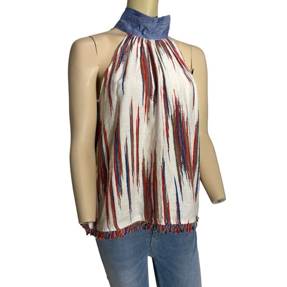 THML Anthropologie Boho Fringed Textured Woven Tie Neck Tank Top Women’s Size M - Picture 1 of 8